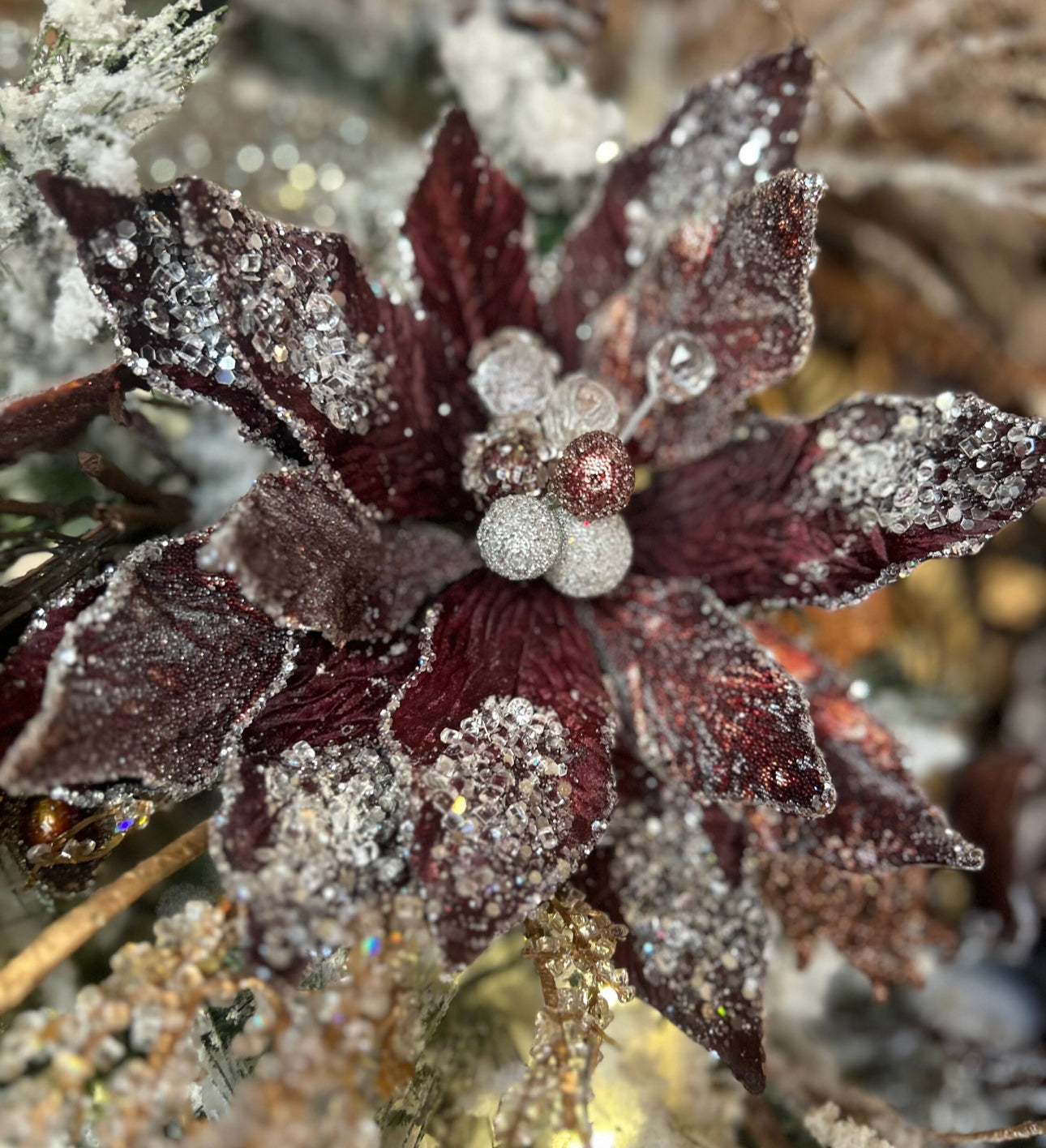 Copper Wine Glam Velvet Poinsettia with Sequins