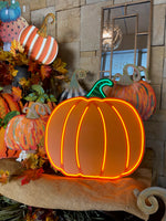 Load image into Gallery viewer, New! Neon Light Up Orange Pumpkin with Easel &amp; Stake
