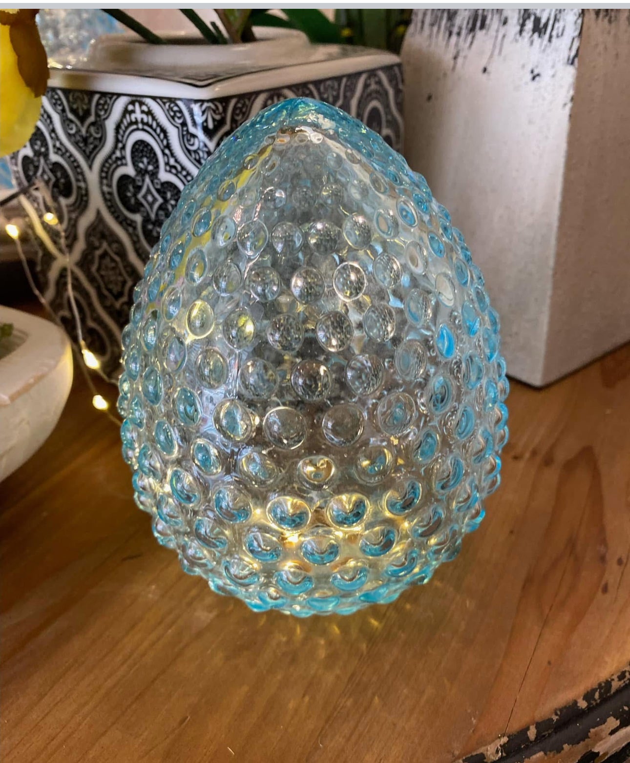 Glass Blue Hobnail Egg Easter Decor