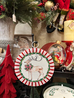 Load image into Gallery viewer, Reindeer in Red and White with Scalloped Edge Metal Mini Print

