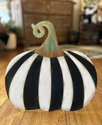 Load image into Gallery viewer, Small Short Black &amp; White Striped Metal Pumpkin Yard Stake

