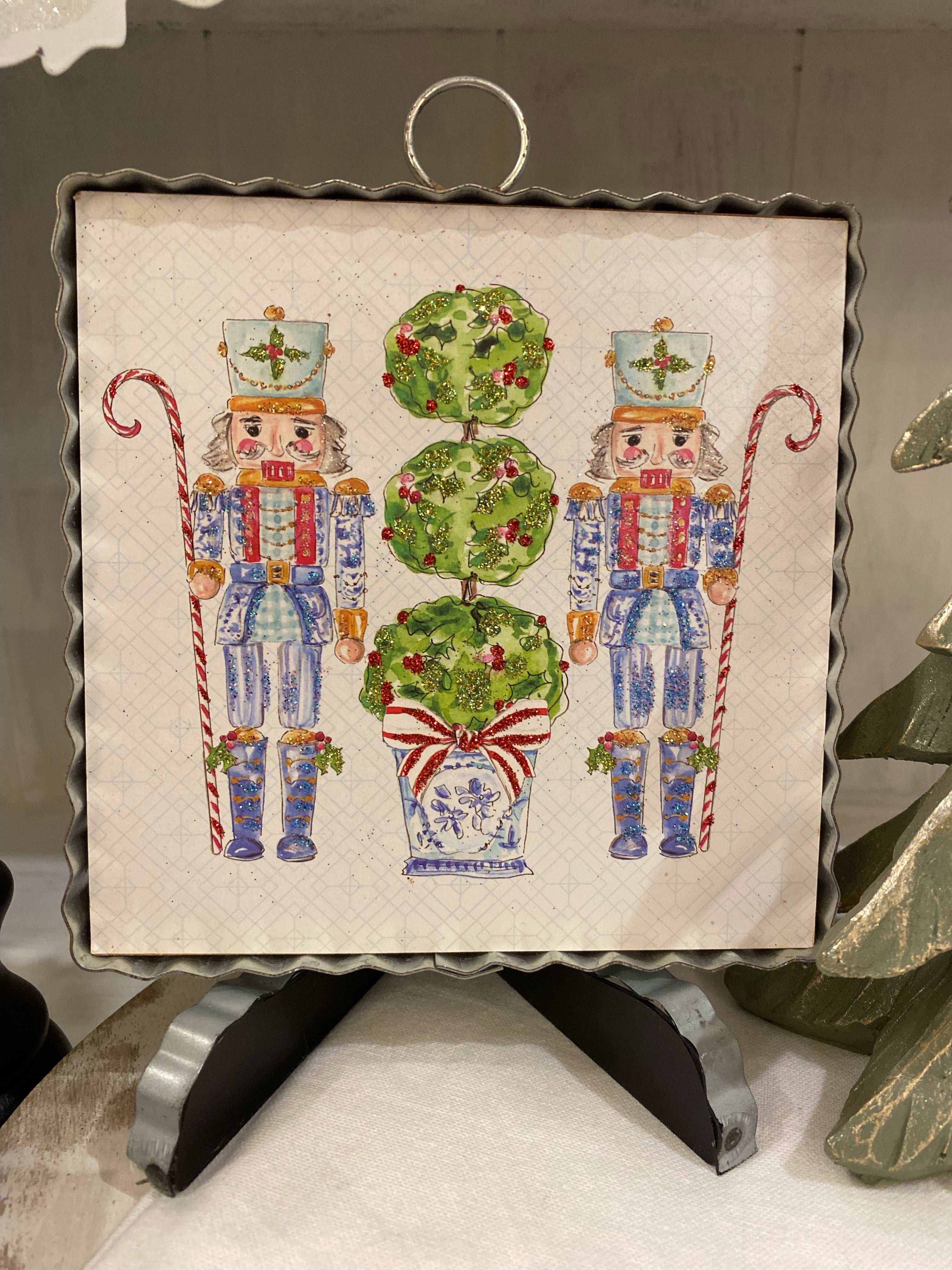 Nutcrackers in Blue, White, & Green Topiary Mini Print