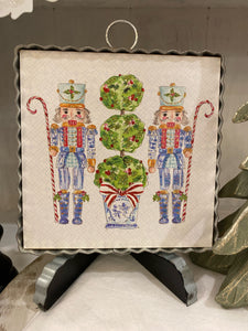 Nutcrackers in Blue, White, & Green Topiary Mini Print