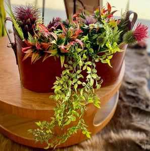 Brown Leather Oval Container with Buckles on Each End