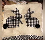 Load image into Gallery viewer, Gingham Black and White Bunny with Pom Pom Tails Table Runner
