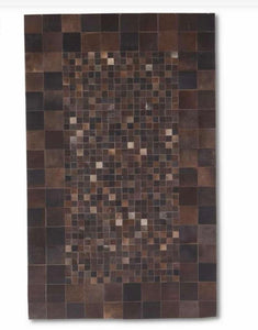 Brown Check Leather & Hide Area Rug (8x10)