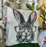 Load image into Gallery viewer, Bunny with Diamond Pattern Glasses Pillow with Stripe Bow Tie
