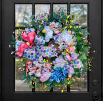 Load image into Gallery viewer, Spring Floral Wreath Pinks, Green, Soft Blues, Yellow
