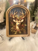 Load image into Gallery viewer, Arch Top Wooden Deer Art with Holly
