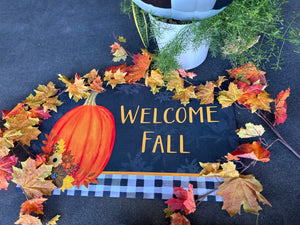 Pumpkin Door Mat Welcome Fall Outdoor Black Check