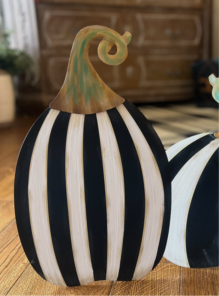 Tall Small Metal Black & White Striped Pumpkin Stake