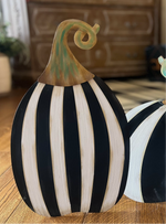 Load image into Gallery viewer, Tall Small Metal Black &amp; White Striped Pumpkin Stake
