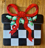 Load image into Gallery viewer, Christmas Black and White Stripe Red Packages Metal Stakes Set of 2
