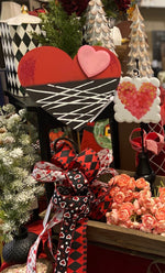 Load image into Gallery viewer, Valentines Day: Chocolate Dipped Metal Heart with White Drizzle Outdoor Stake
