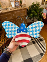 Load image into Gallery viewer, Patriotic Check, Stars &amp; Stripes Bugs Red White &amp; Blue Metal Stake
