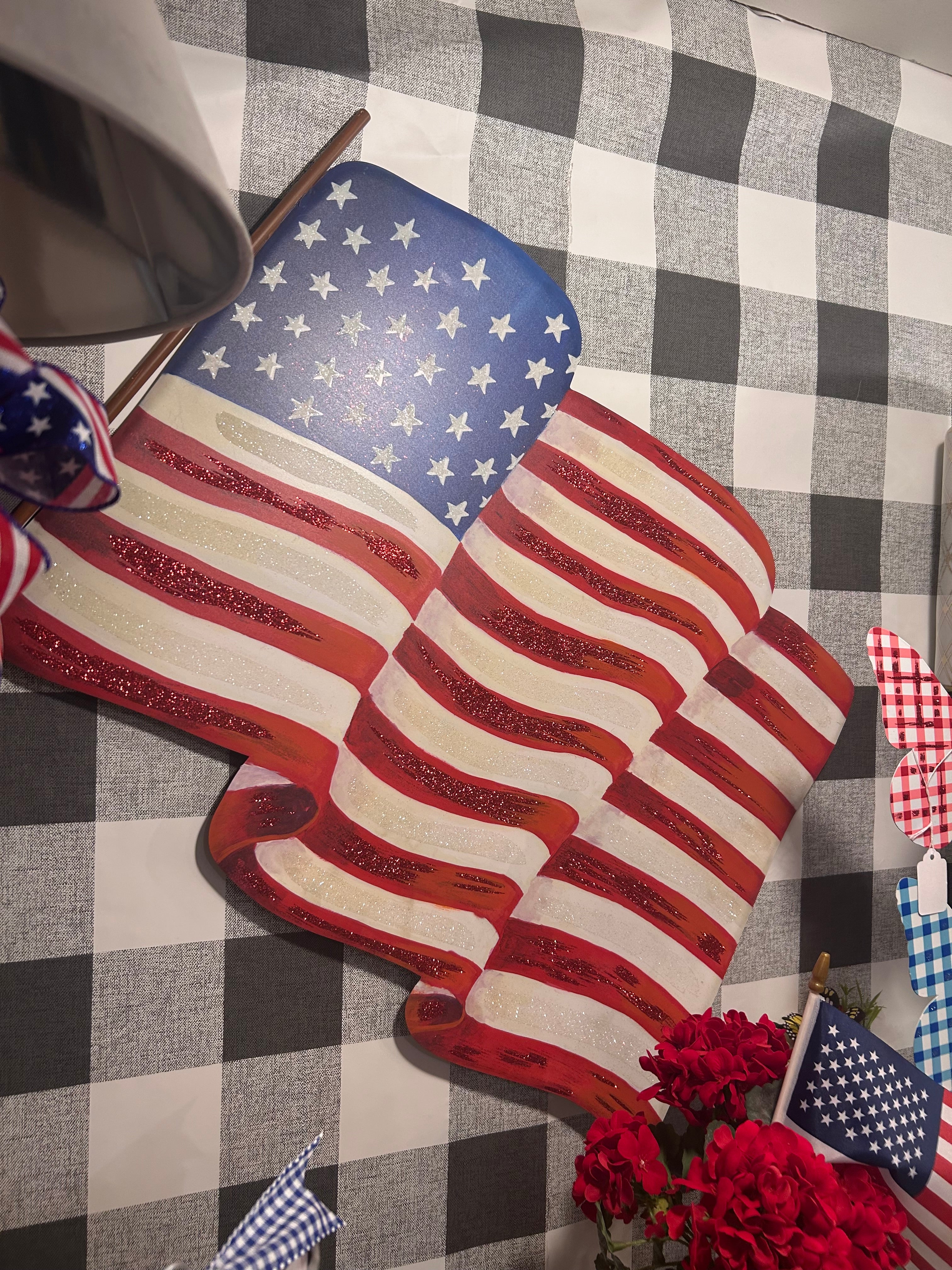 Americana: Large Waving Metal American Flag Stake