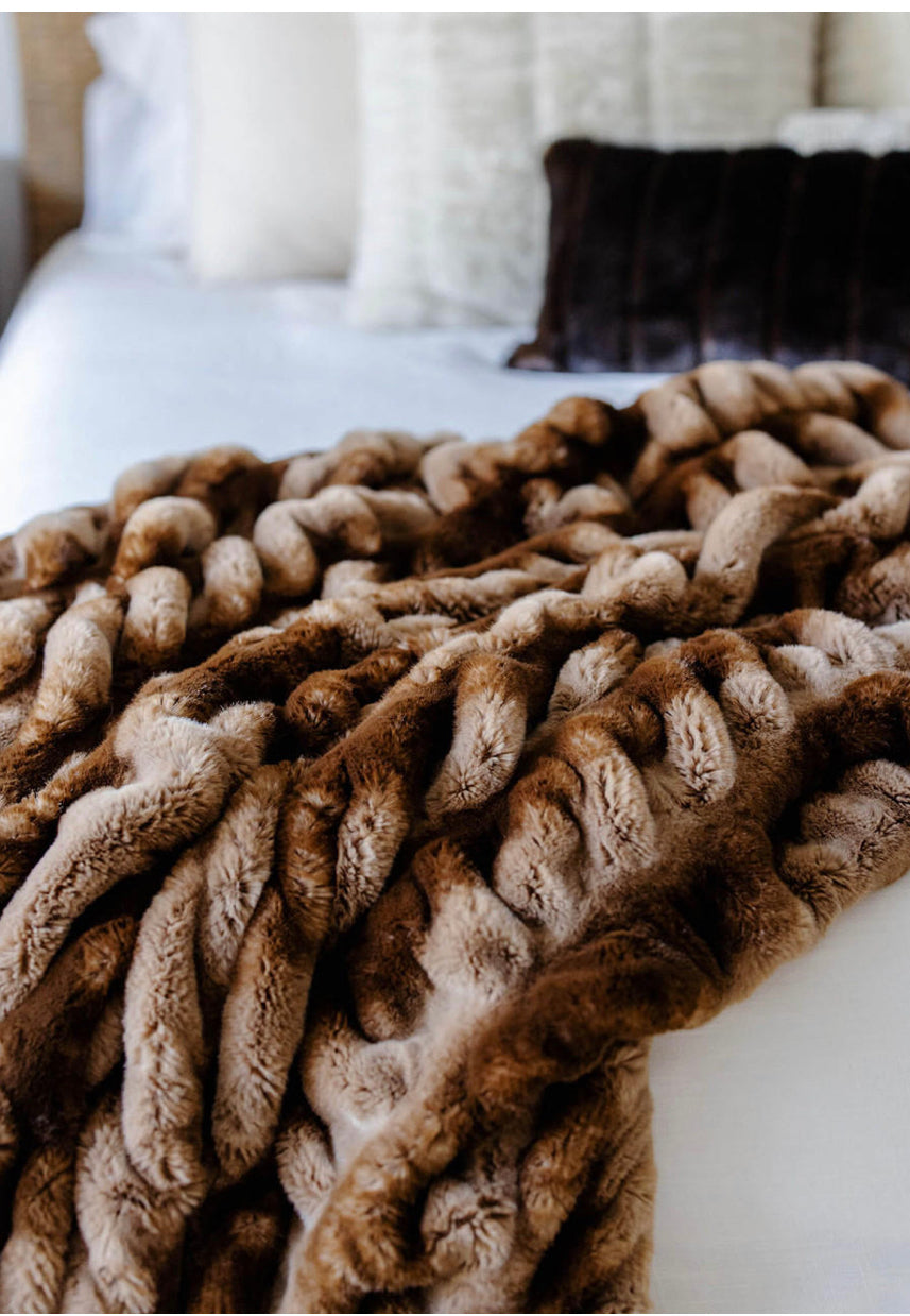 NEW! Couture Mocha Caramel Mink Faux Fur Throw