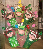 Load image into Gallery viewer, Playful Elves with Bulbs Metal Easel/Stake
