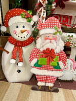 Load image into Gallery viewer, Large Santa Claus Red White Checkered Pattern with attached easel Outdoor Metal
