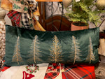 Load image into Gallery viewer, Emerald Green Velvet Pillow with Trees in Silver Gold
