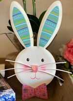 Load image into Gallery viewer, Turquoise Ears Bunny with Bow tie White Rabbit Metal Outdoor Stakes
