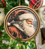 Load image into Gallery viewer, Santa Red White Hat Round Wood Frame Christmas Decor
