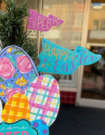Load image into Gallery viewer, Happy Easter &amp; Hello Peeps Metal Pennant Outdoor Stakes
