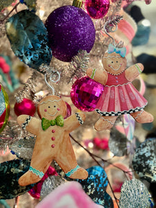 Gingerbread Cookies Girl & Boy Metal Ornaments Set of 2