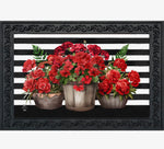 Load image into Gallery viewer, Red Geraniums with Black White Stripe Door Mat Outdoor

