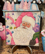 Load image into Gallery viewer, Pretty Pastel Santa Picture with Galvanized Frame on
