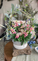 Load image into Gallery viewer, Brown Birds Spring Floral with Pink, Green, Soft Blues, Yellow

