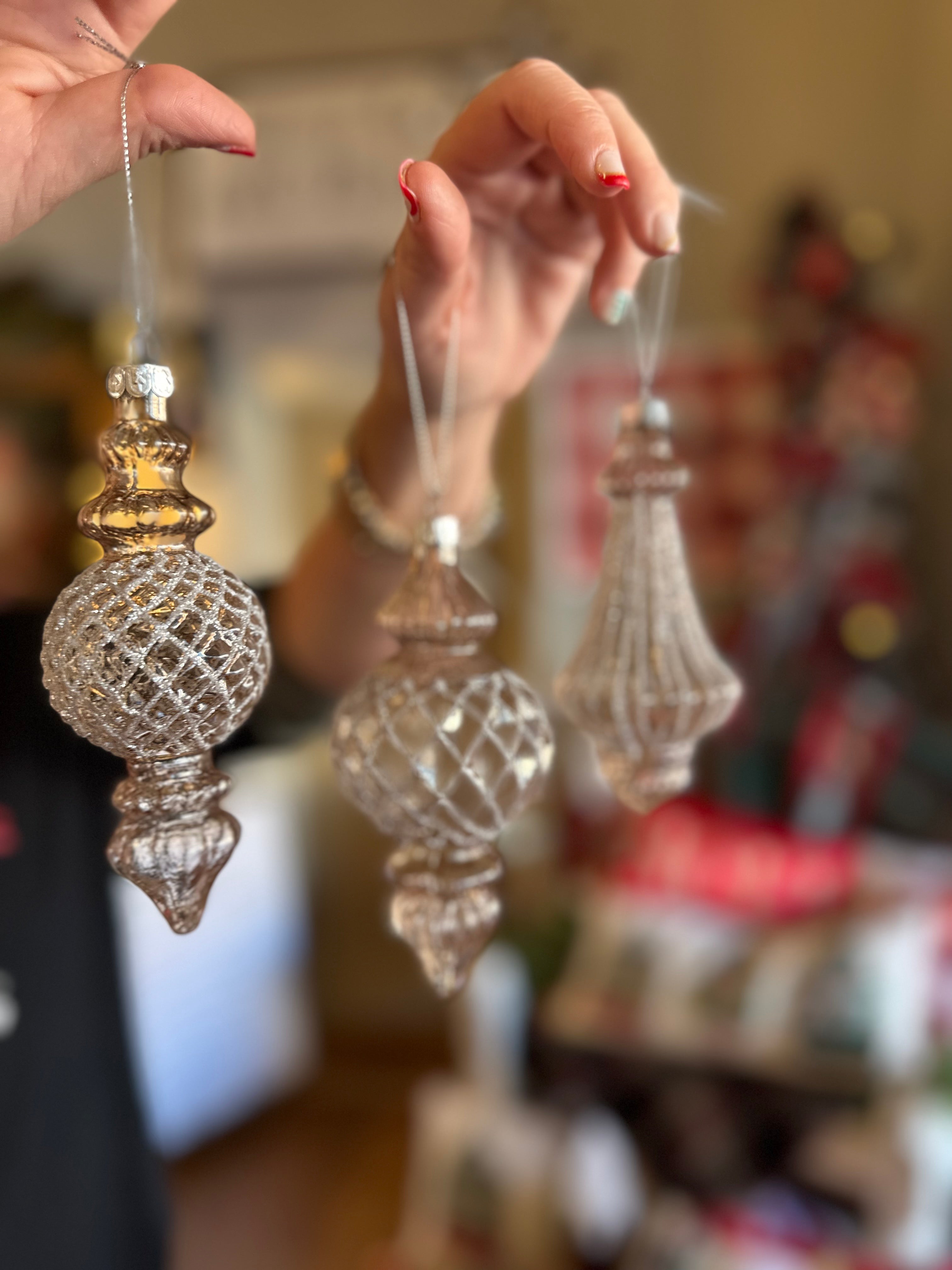 Chandelier Glass Champagne and Clear Ornaments Set of 3 on