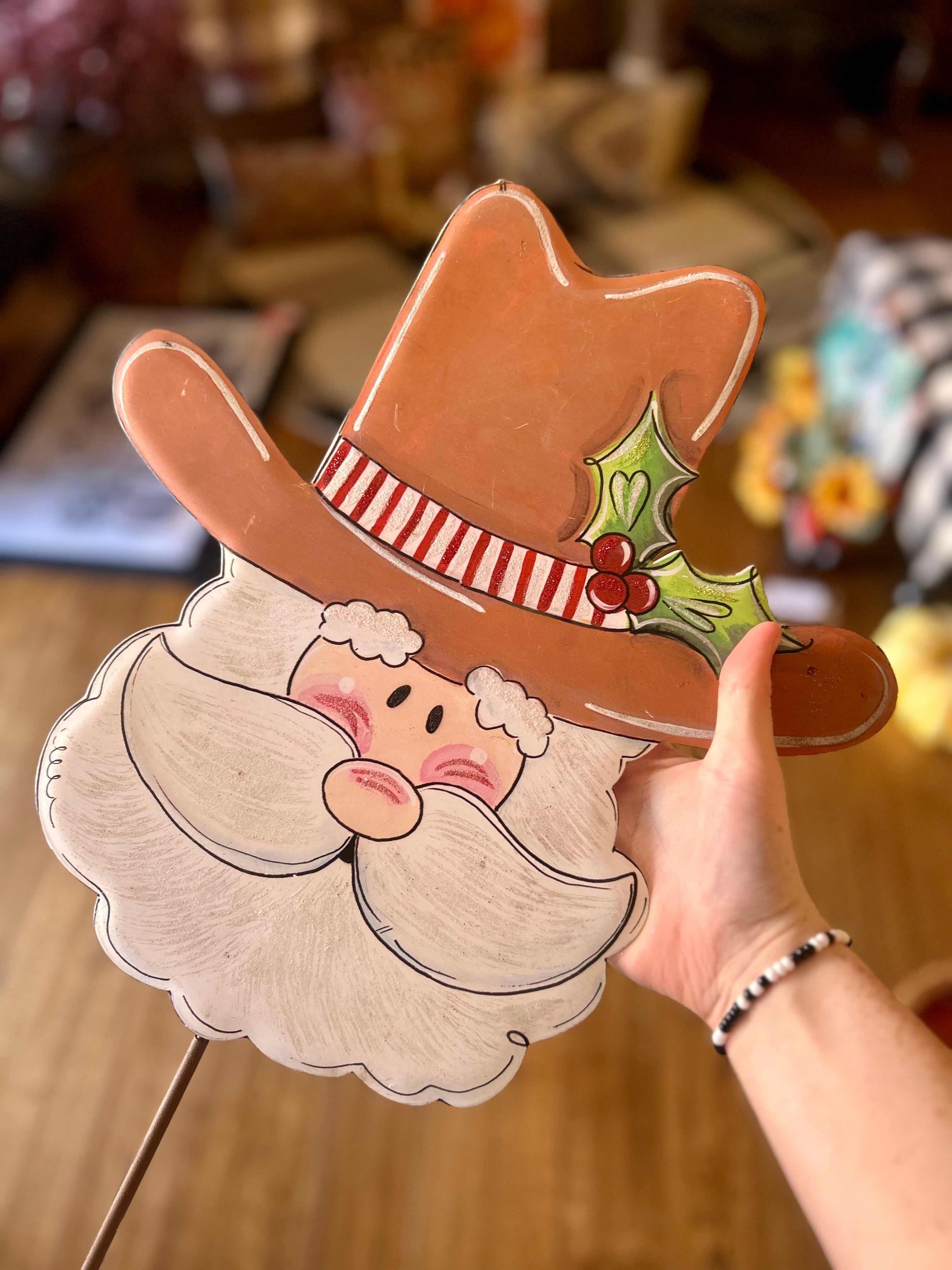 Cowboy Red & White Santa Metal Outdoor/Indoor Stake Christmas