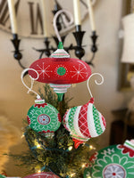 Load image into Gallery viewer, Set of 3 Small Red, White, &amp; Green Metal Ornaments
