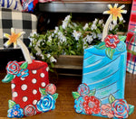 Load image into Gallery viewer, Americana: Set of 2 Red, White, and Blue Fireworks Polka Dot Metal Stakes
