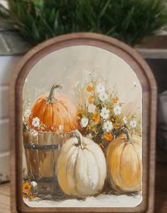 Fall Pumpkins Wood Frame Picture Arch Top Design