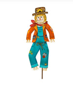 Load image into Gallery viewer, Fall/Halloween: Scarecrow Turquoise and Orange with Metal Stake
