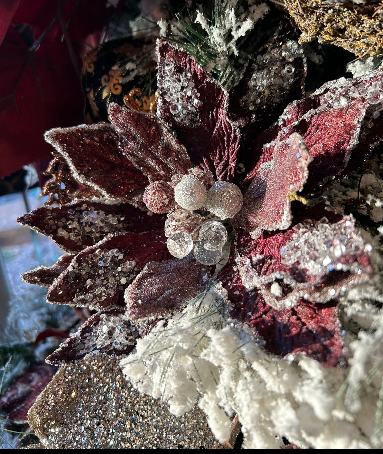 Copper Wine Glam Velvet Poinsettia with Sequins