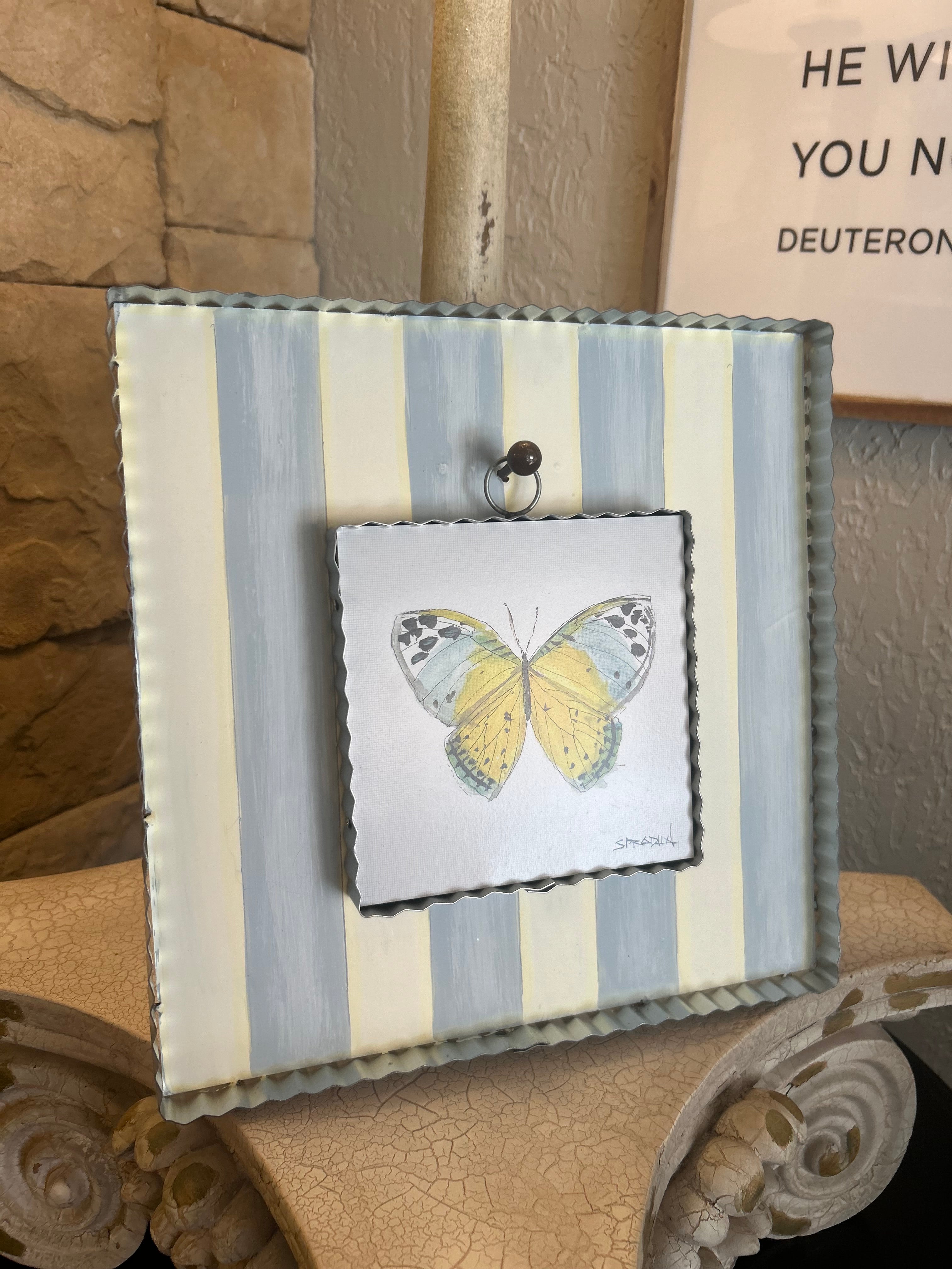 Yellow Butterfly Galvanized Framed Mini Pic