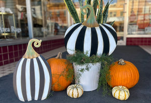 Large Short Black & White Striped Pumpkin Stake
