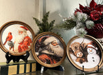 Load image into Gallery viewer, Santa with Red Cardinal Round Wood Frame Christmas Decor
