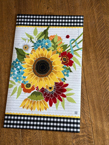 Sunflower with Black and White Check Door Mat Outdoor