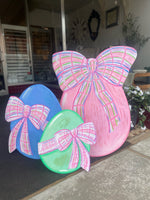 Load image into Gallery viewer, Large Pink Bow Easter Egg Outdoor Stake with Easel 38”h
