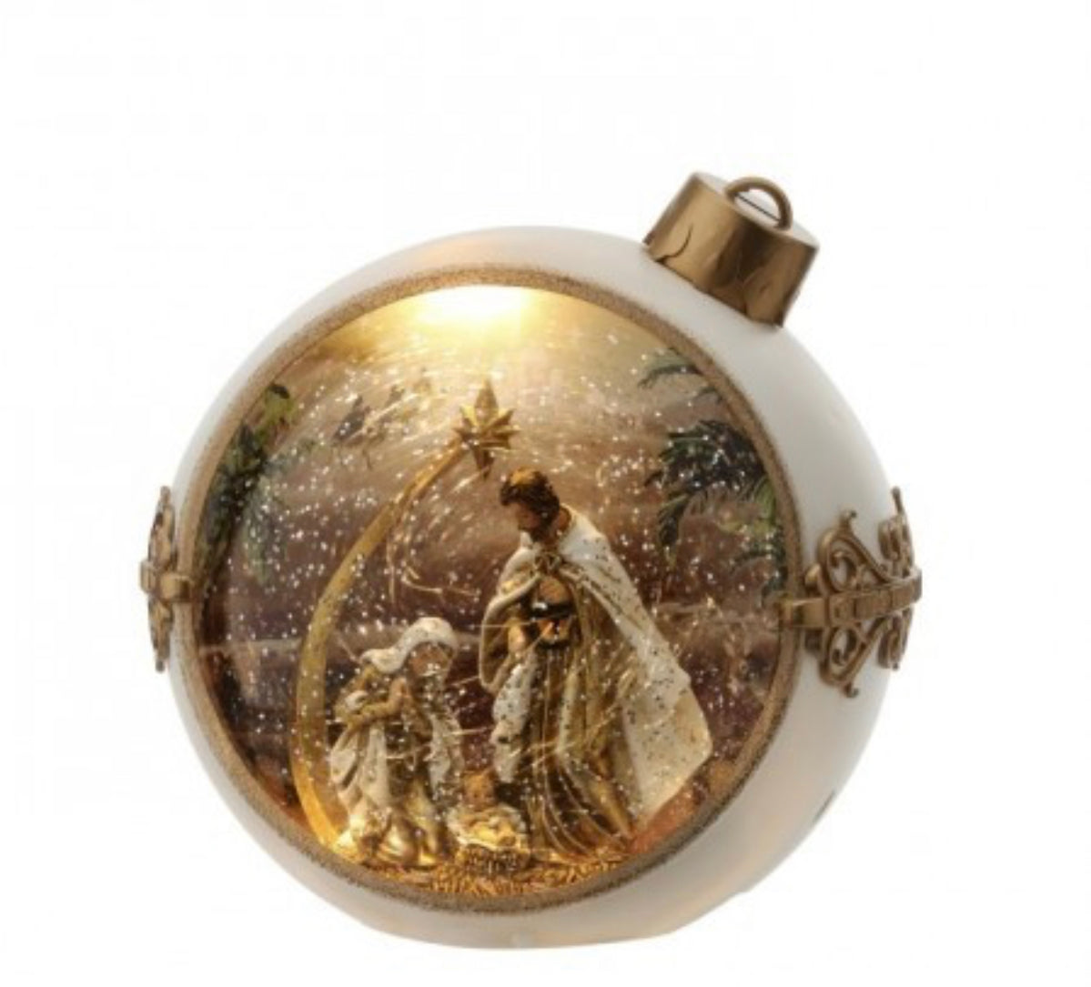 White and Gold Ornament Holy Family Snow Globe