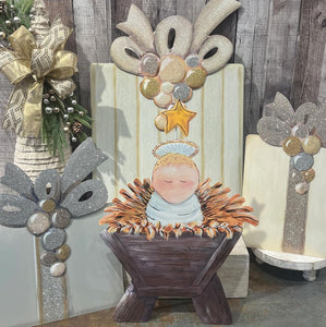 Baby Jesus Christmas Metal Stake Outdoor or Indoor