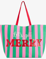Load image into Gallery viewer, Pink, Green, and Red Stripe Tote Let’s Get Merry
