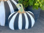 Load image into Gallery viewer, Small Short Black &amp; White Striped Metal Pumpkin Yard Stake
