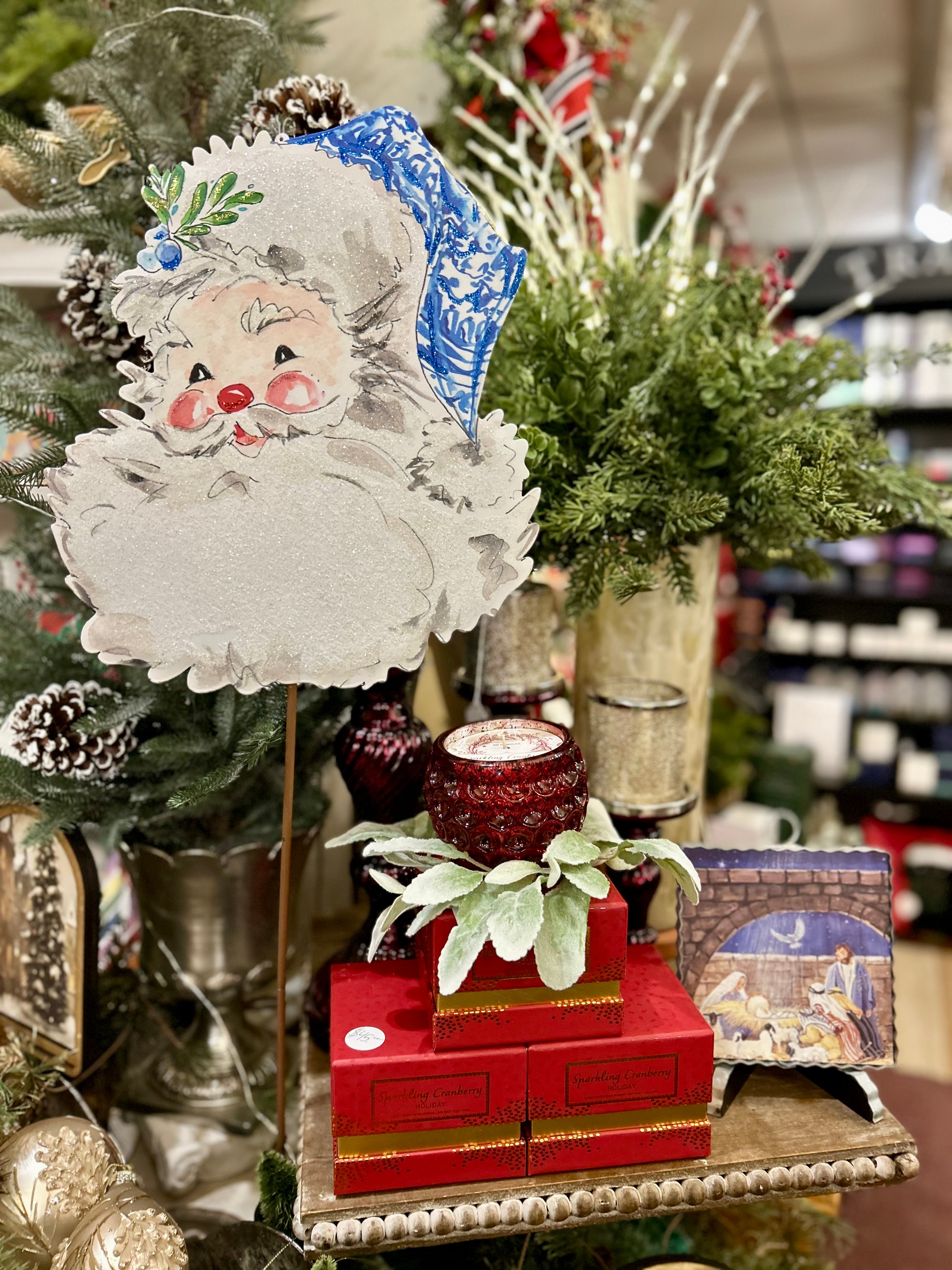 Blue and White Santa Metal Outdoor/Indoor Stake Christmas