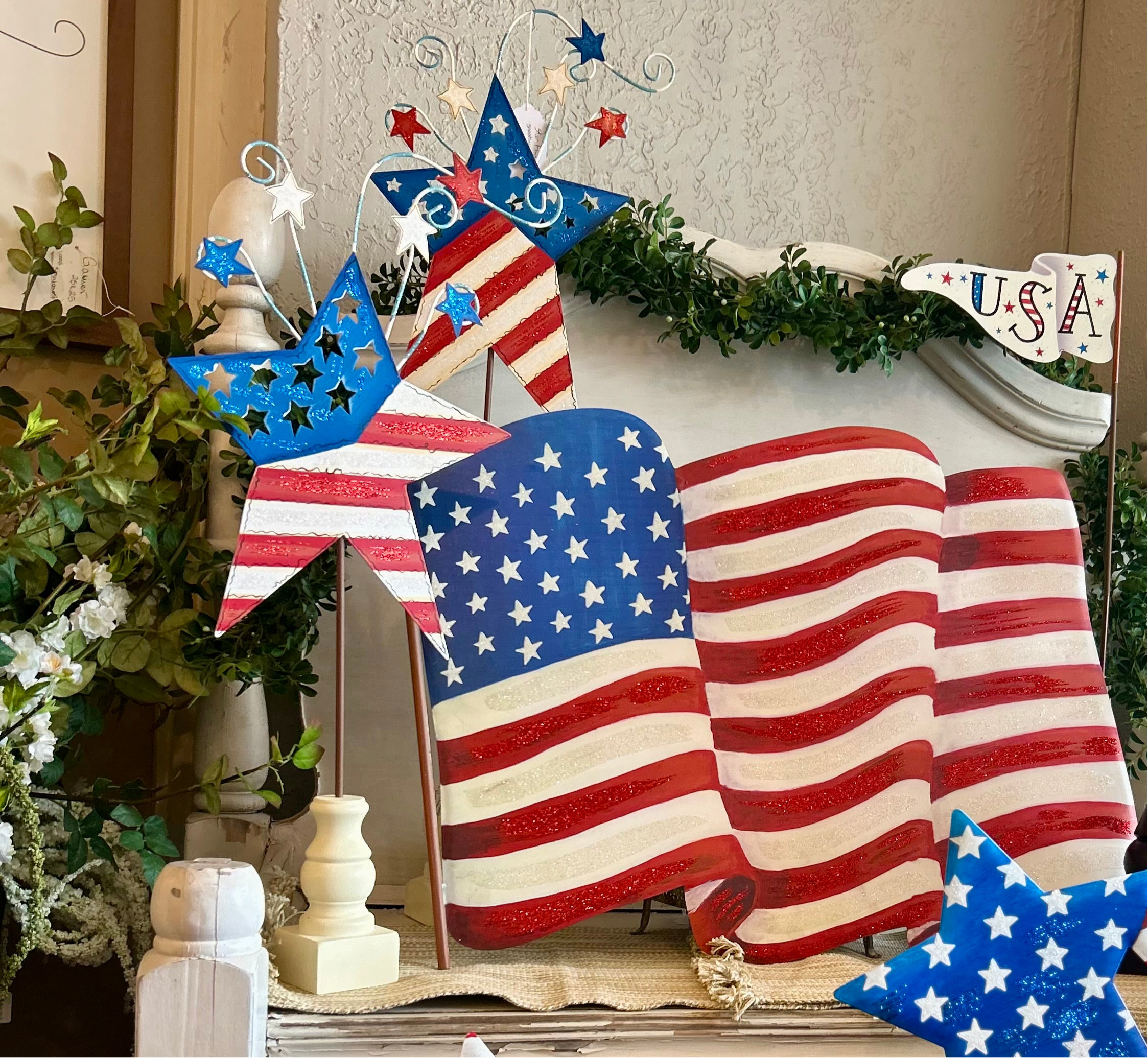 Americana: Flag Stars Set of 2 Metal Stakes