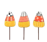 Load image into Gallery viewer, Fall/Halloween: Set of 3 Candy Corn Metal Stakes
